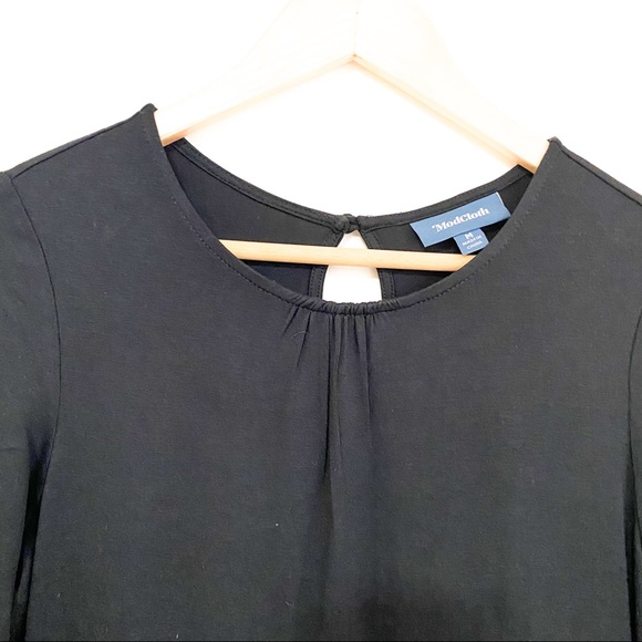 ModCloth Black Long Sleeve Boat Neck Flowy Comfy Stretchy Career Dress NWOT Sz M - Picture 3 of 6